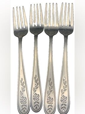 Vintage Rogers Stainless Floral Mist Etched Rose Pattern Lot of 4 Forks